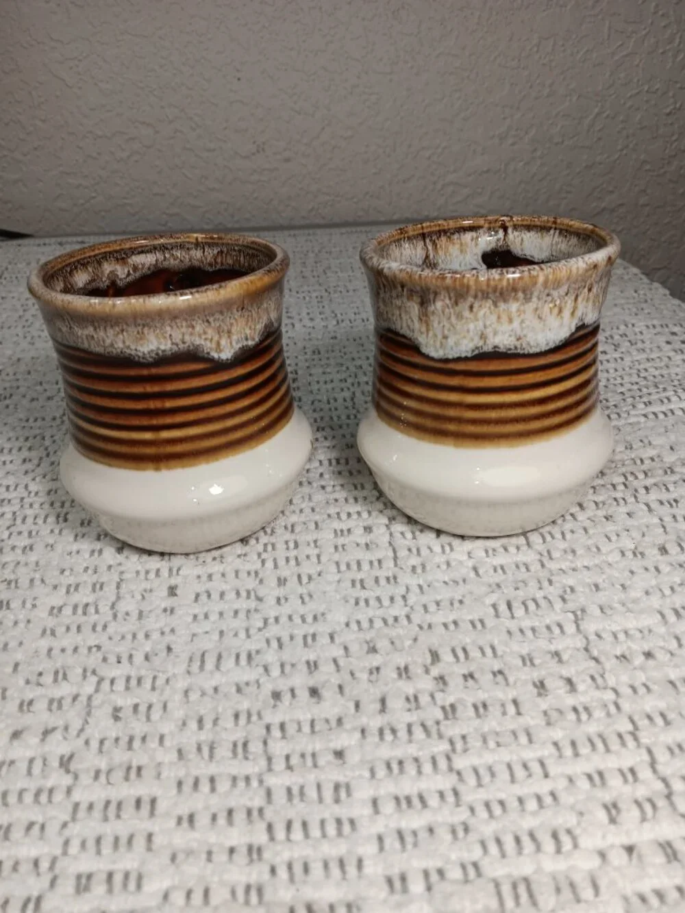 Vintage 1970’s Set of Two Brown Stoneware Drip Glaze 10 oz Mugs Made in Taiwan